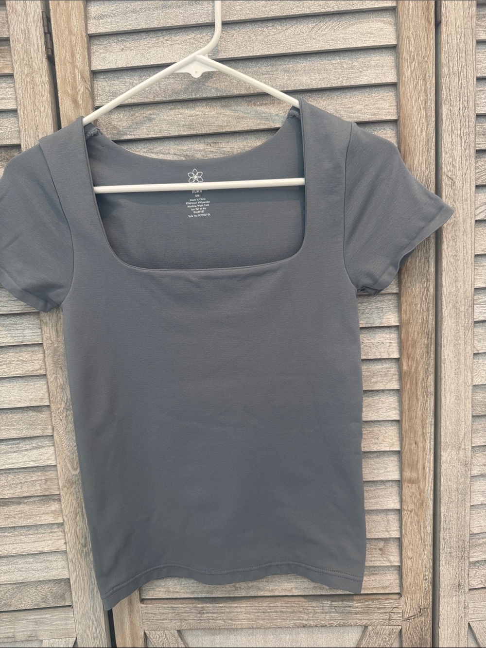 Aura Women’s Square Neck Short Sleeve Top - Gray Size S/M